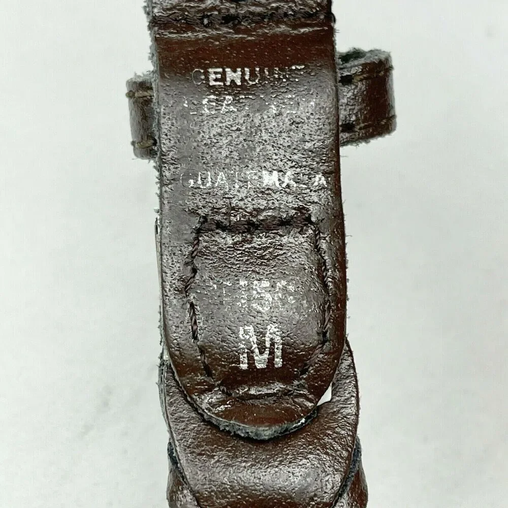 Vintage Brown Woven Leather Belt Silver Buckle Medium (M) ✨